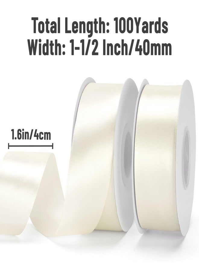 KINGLAKE Pearl Ivory Satin Ribbon – 1 1/2'' x 100 Yards Polyester Ivory Ribbon for Gift Wrapping Wedding Birthday Party Decoration DIY Crafts Floral Bouquets and Wreath Bows - Image 2